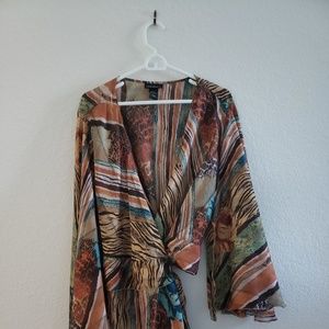 Brown Multi Colored Blouse -  Plus Size